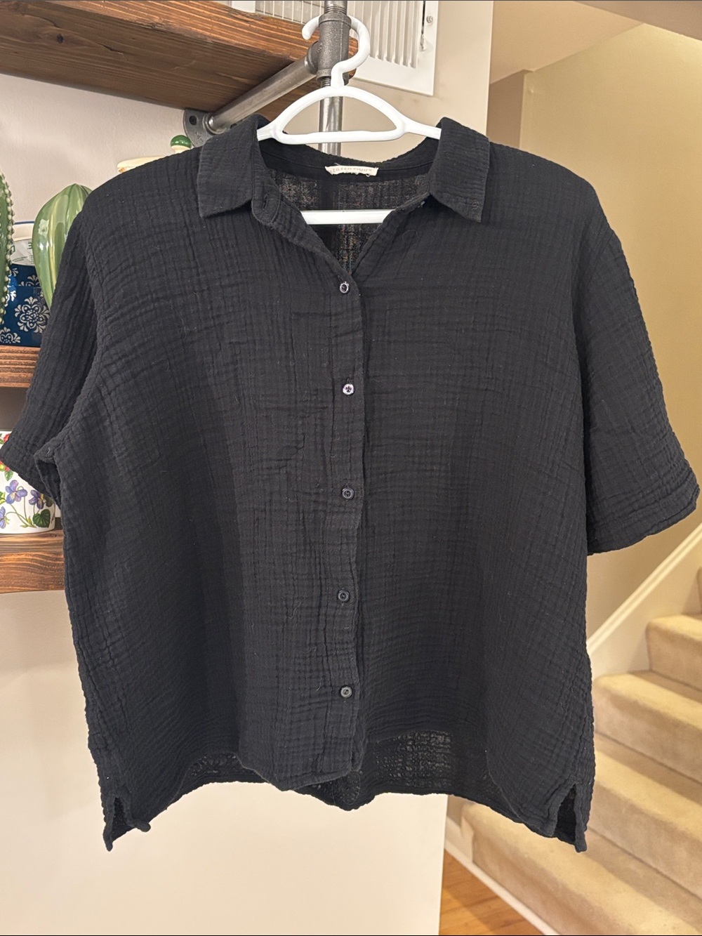 Eileen Fisher Organic Cotton Gauze Textured Button-Front Short Sleeve Shirt